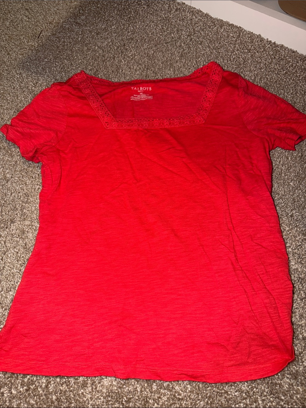 Talbots Bright Red Square Neck Short Sleeve Tee